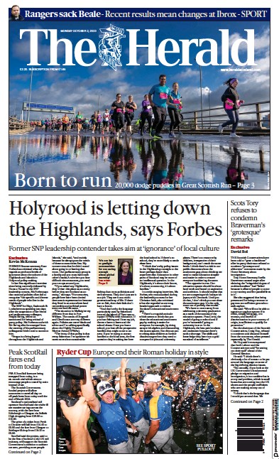 The Herald Newspaper Front Page (UK) for 2 October 2023