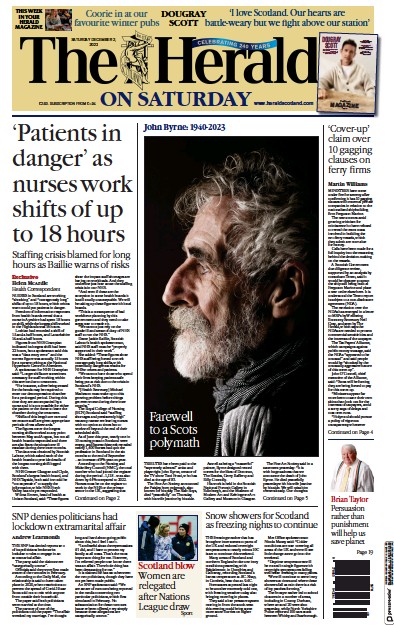 The Herald Newspaper Front Page (UK) for 2 December 2023
