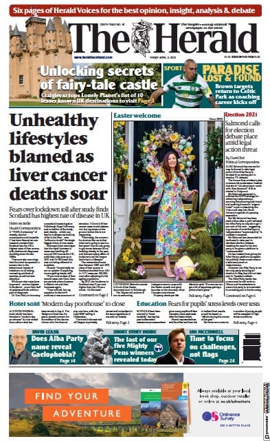 The Herald Newspaper Front Page (UK) for 2 April 2021