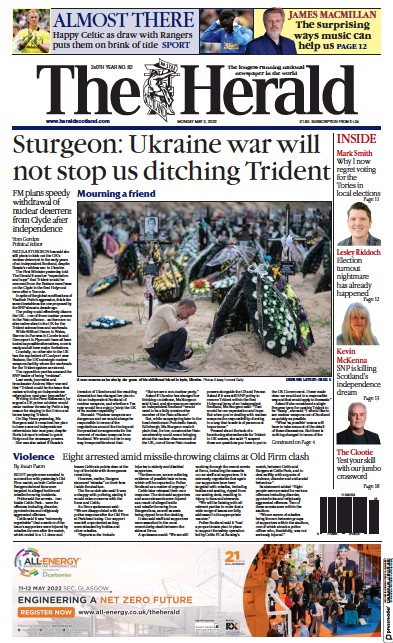 The Herald Newspaper Front Page (UK) for 2 May 2022