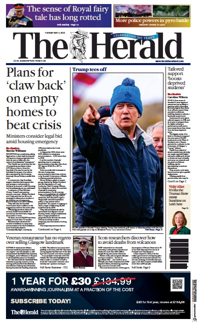 The Herald Newspaper Front Page (UK) for 2 May 2023
