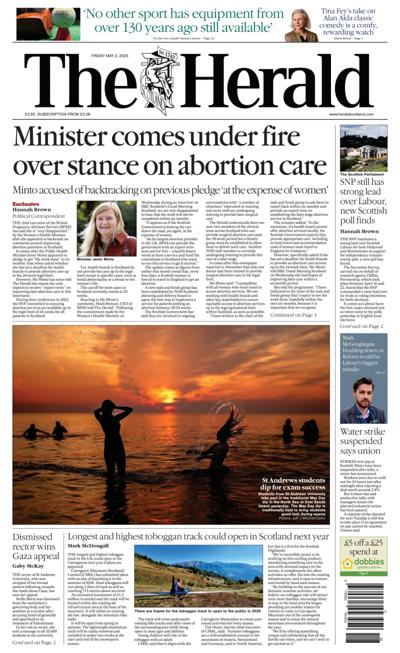 The Herald Newspaper Front Page (UK) for 2 May 2025