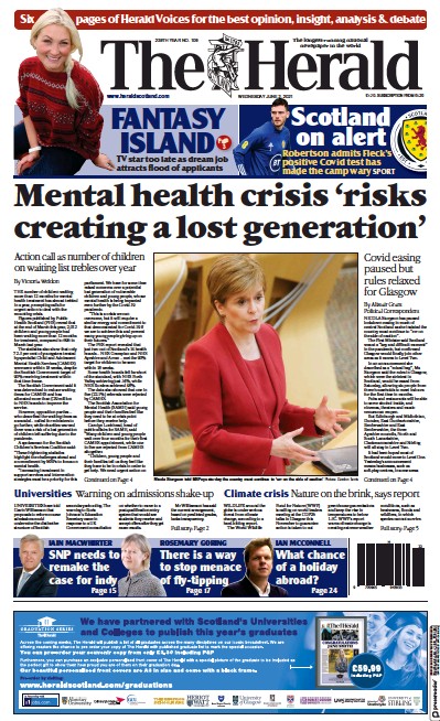 The Herald Newspaper Front Page (UK) for 2 June 2021