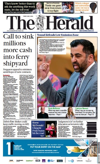 The Herald Newspaper Front Page (UK) for 2 June 2023