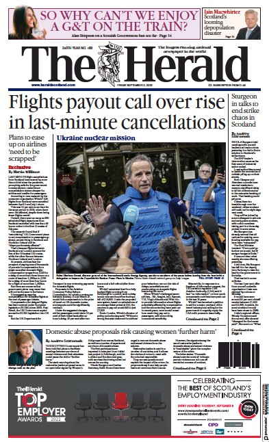 The Herald Newspaper Front Page (UK) for 2 September 2022