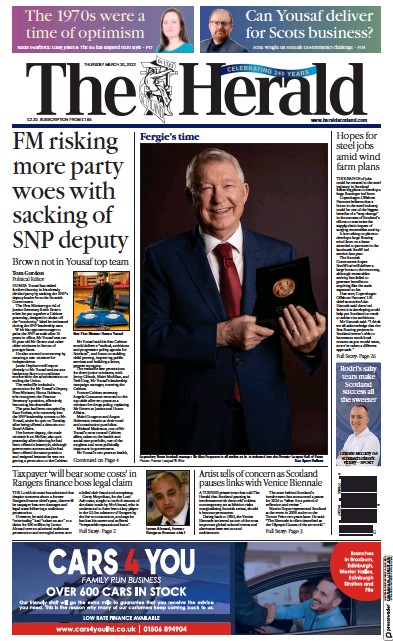 The Herald Newspaper Front Page (UK) for 30 March 2023