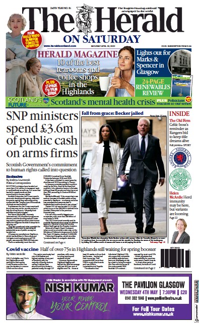 The Herald Newspaper Front Page (UK) for 30 April 2022