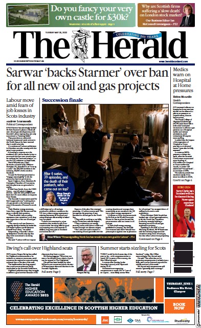 The Herald Newspaper Front Page (UK) for 30 May 2023