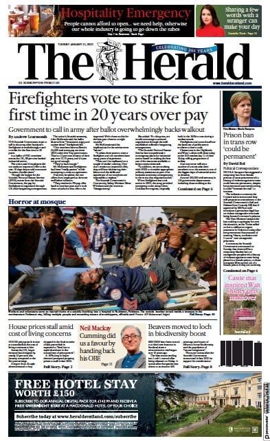 The Herald Newspaper Front Page (UK) for 31 January 2023
