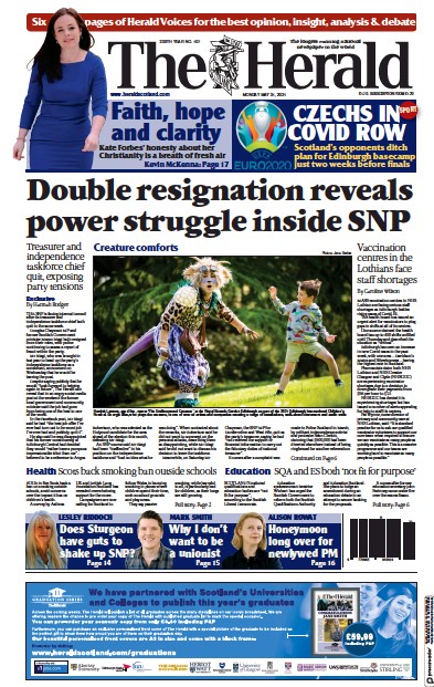 The Herald Newspaper Front Page (UK) for 31 May 2021