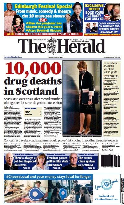 The Herald Newspaper Front Page (UK) for 31 July 2021