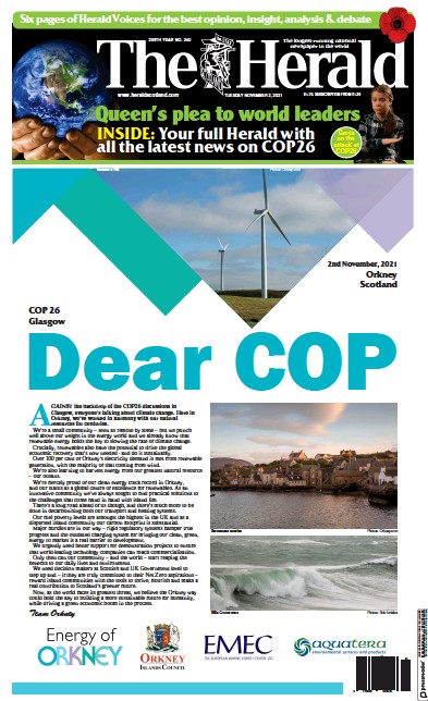 The Herald Newspaper Front Page (UK) for 3 November 2021
