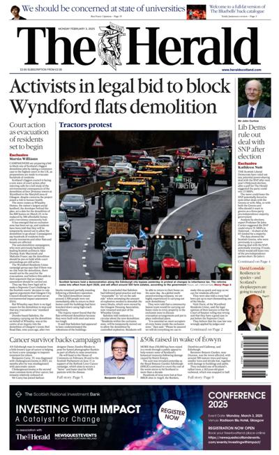 The Herald Newspaper Front Page (UK) for 3 February 2025