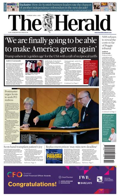 The Herald Newspaper Front Page (UK) for 3 April 2025