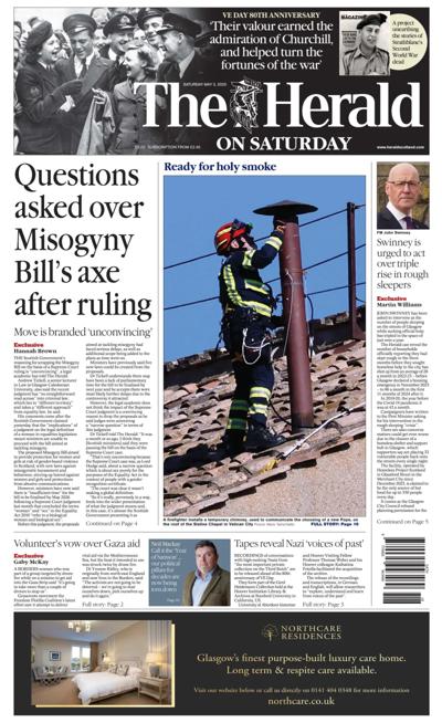 The Herald Newspaper Front Page (UK) for 3 May 2025