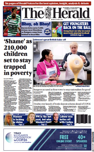 The Herald Newspaper Front Page (UK) for 4 October 2021