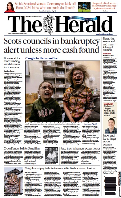The Herald Newspaper Front Page (UK) for 4 December 2023