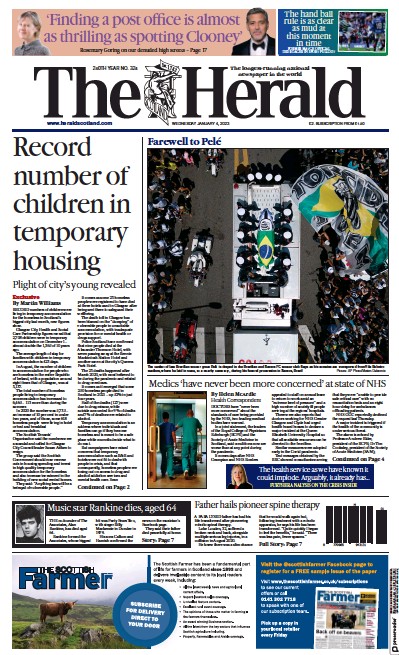 The Herald Newspaper Front Page (UK) for 4 January 2023