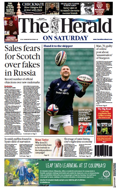 The Herald Newspaper Front Page (UK) for 4 February 2023