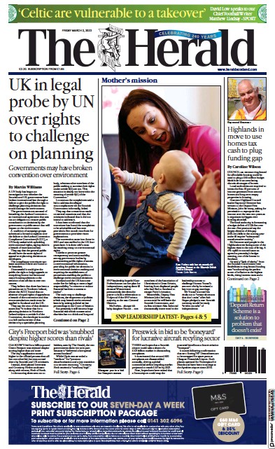 The Herald Newspaper Front Page (UK) for 4 March 2023