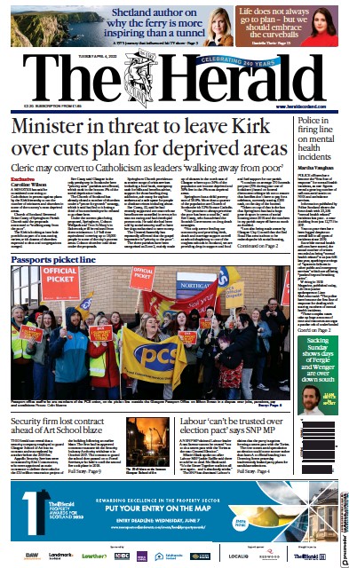 The Herald Newspaper Front Page (UK) for 4 April 2023