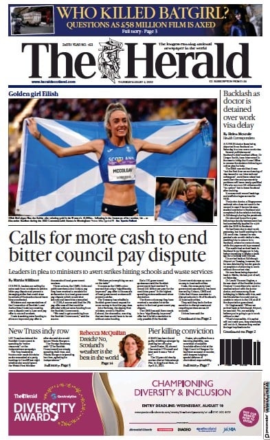 The Herald Newspaper Front Page (UK) for 4 August 2022