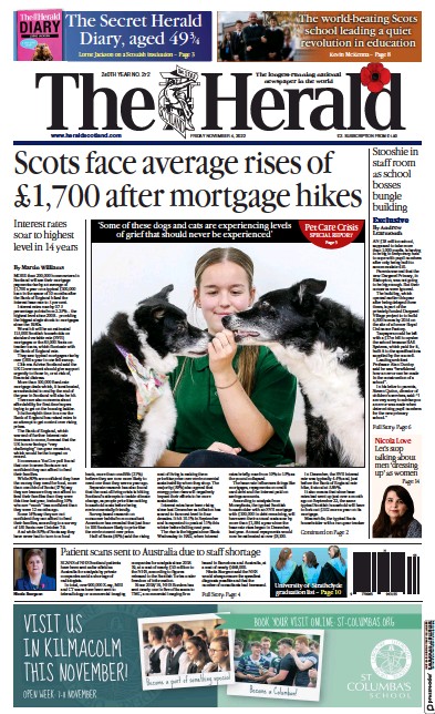 The Herald Newspaper Front Page (UK) for 5 November 2022