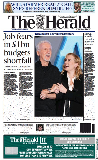 The Herald Newspaper Front Page (UK) for 5 December 2022