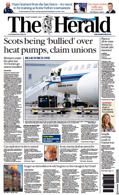 The Herald Newspaper Front Page (UK) for 5 December 2023