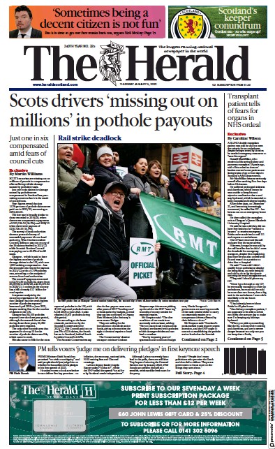 The Herald Newspaper Front Page (UK) for 5 January 2023