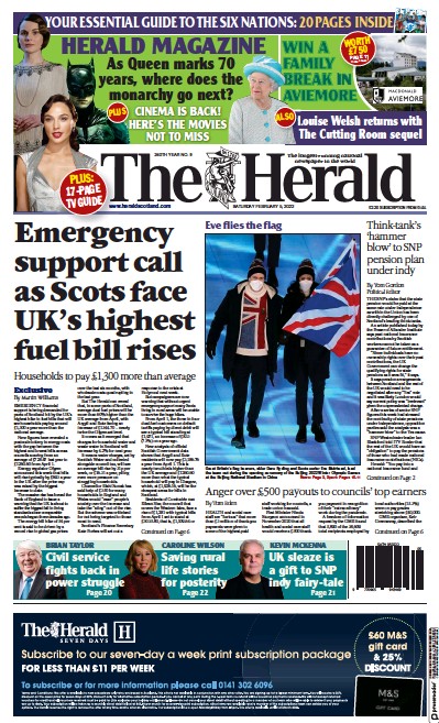 The Herald Newspaper Front Page (UK) for 5 February 2022