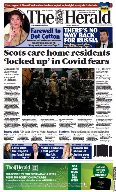 The Herald Newspaper Front Page (UK) for 5 April 2022