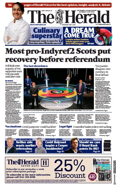 The Herald Newspaper Front Page (UK) for 5 May 2021