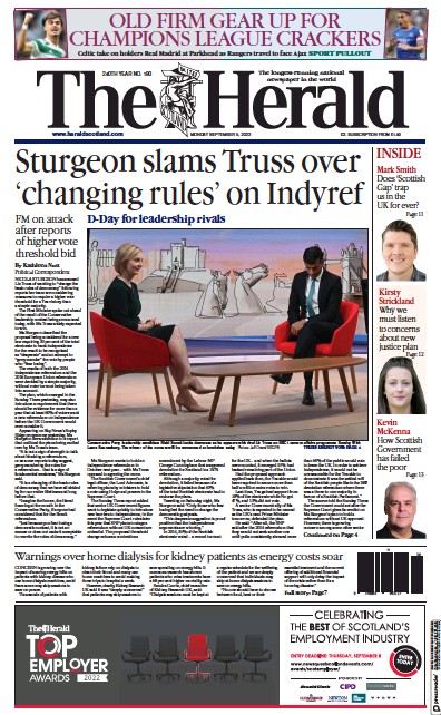 The Herald Newspaper Front Page (UK) for 5 September 2022