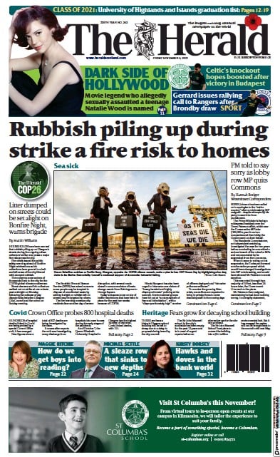 The Herald Newspaper Front Page (UK) for 6 November 2021