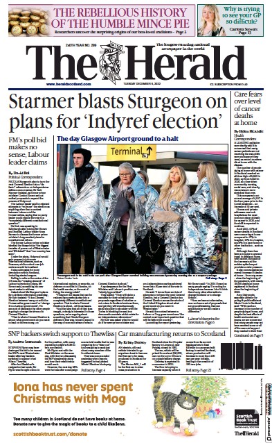 The Herald Newspaper Front Page (UK) for 6 December 2022