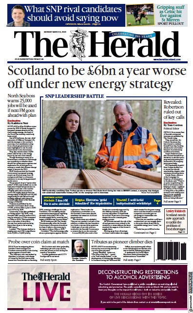 The Herald Newspaper Front Page (UK) for 6 March 2023