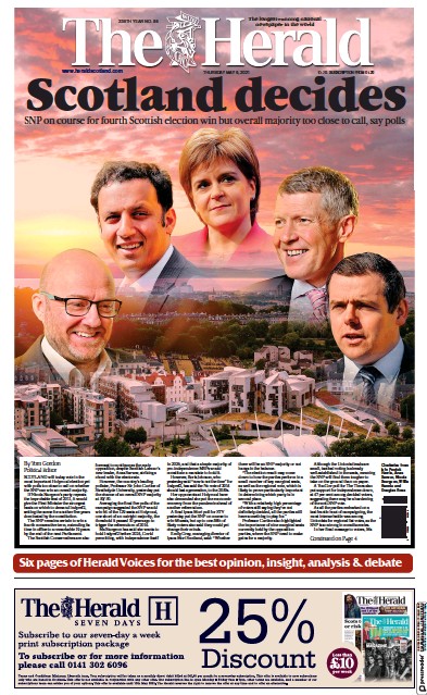 The Herald Newspaper Front Page (UK) for 6 May 2021