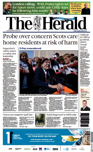 The Herald Newspaper Front Page (UK) for 6 June 2023
