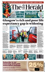 The Herald (UK) Newspaper Front Page for 6 August 2021