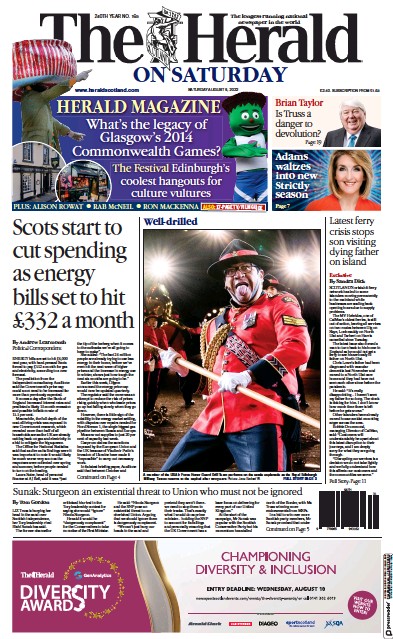 The Herald Newspaper Front Page (UK) for 6 August 2022