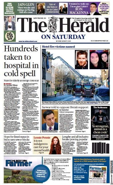 The Herald Newspaper Front Page (UK) for 7 January 2023