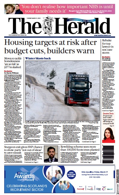 The Herald Newspaper Front Page (UK) for 7 March 2023