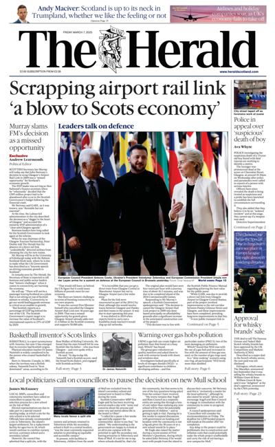 The Herald Newspaper Front Page (UK) for 7 March 2025