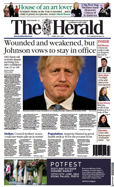 The Herald Newspaper Front Page (UK) for 7 June 2022