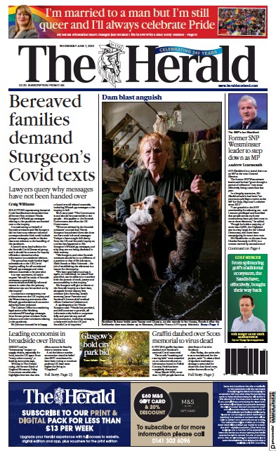 The Herald Newspaper Front Page (UK) for 7 June 2023