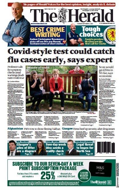 The Herald Newspaper Front Page (UK) for 7 September 2021