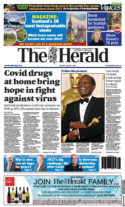 The Herald Newspaper Front Page (UK) for 8 January 2022