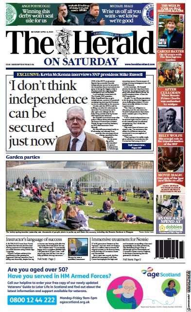 The Herald Newspaper Front Page (UK) for 8 April 2023