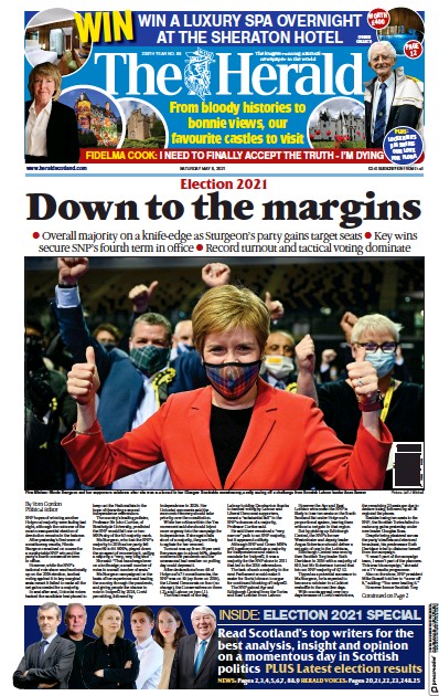 The Herald Newspaper Front Page (UK) for 8 May 2021